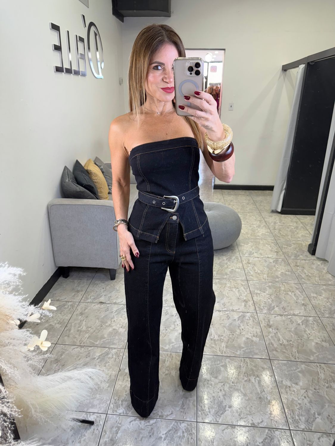 Black Denim Pant Set