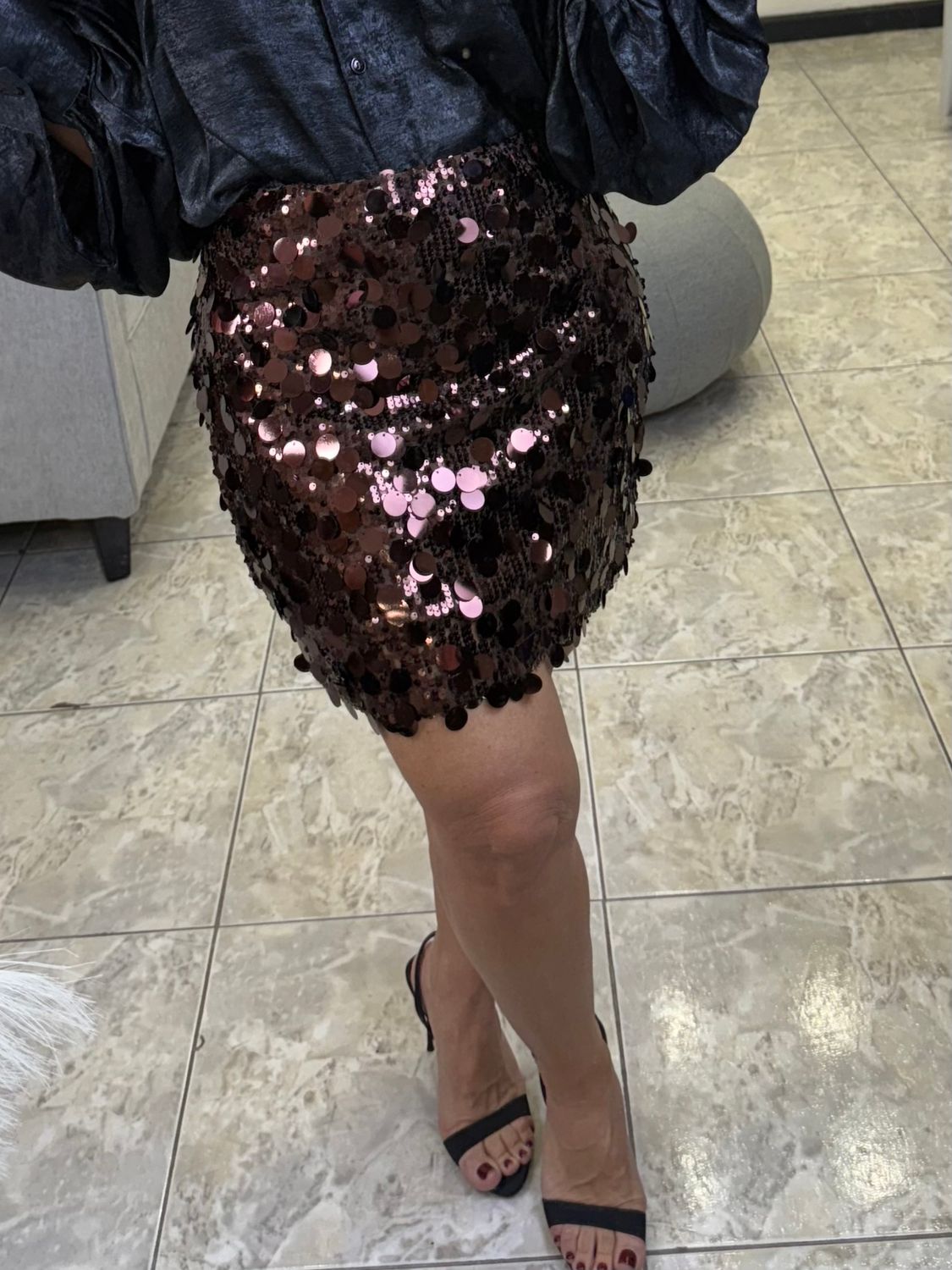 Dark Coffee Sequins Mini Skirt