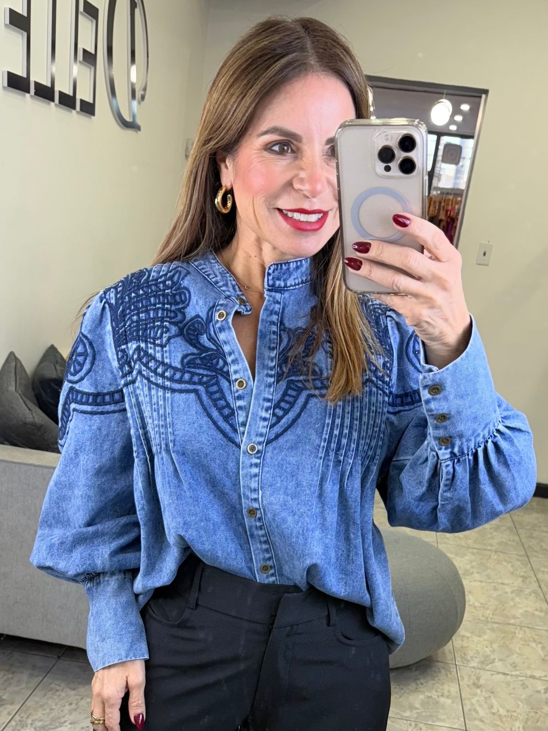 Medium Blue Long Sleeve Top