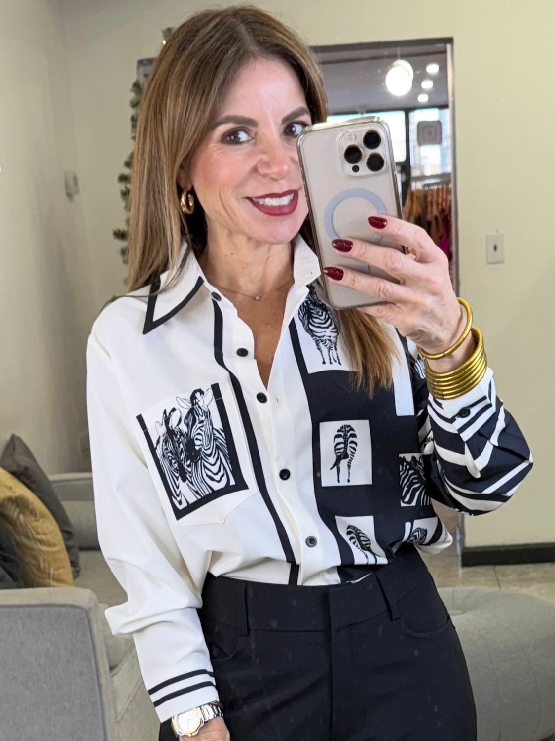 Black/Cream Zebra Top