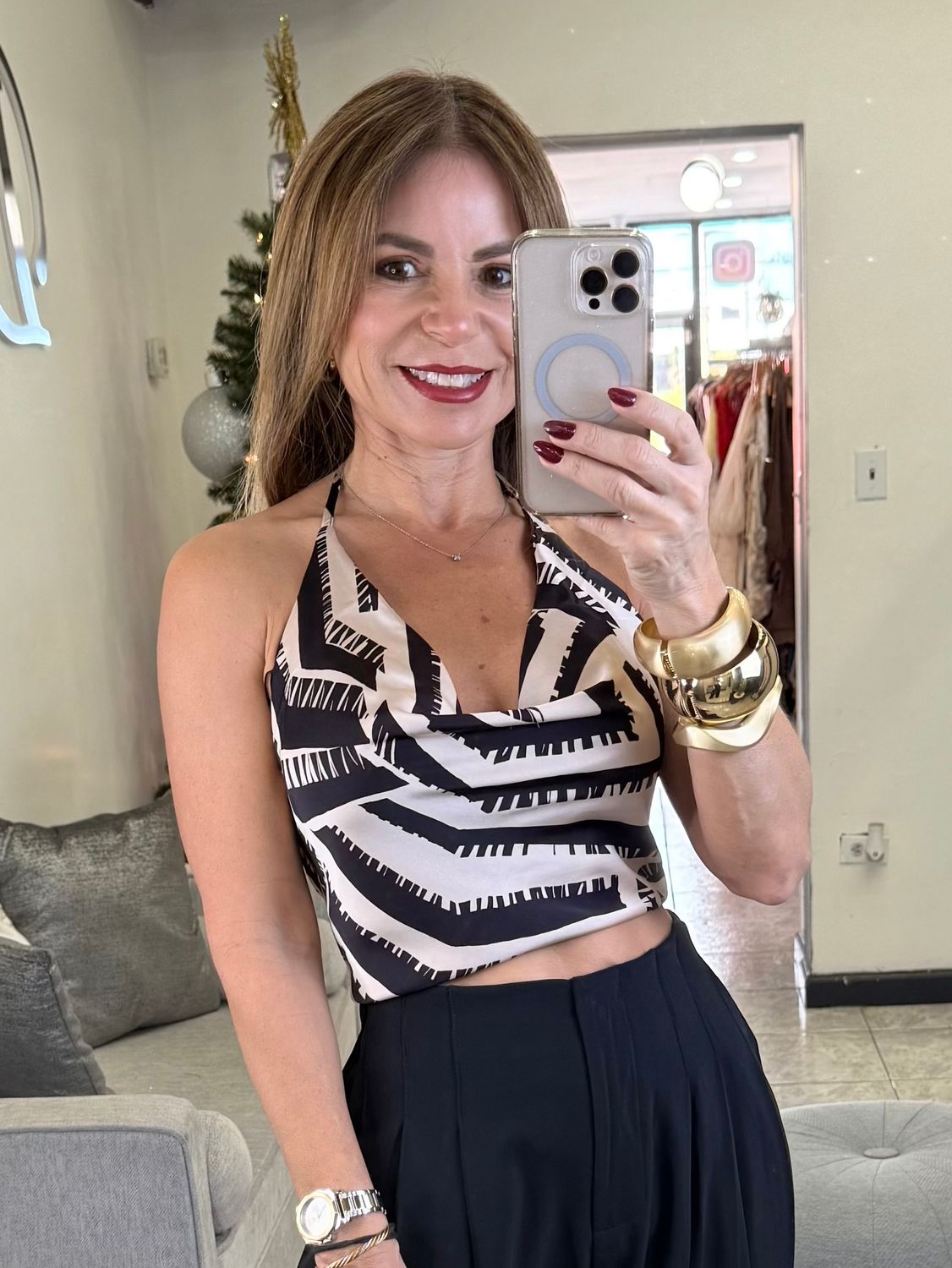 Black/Taupe Satin Top