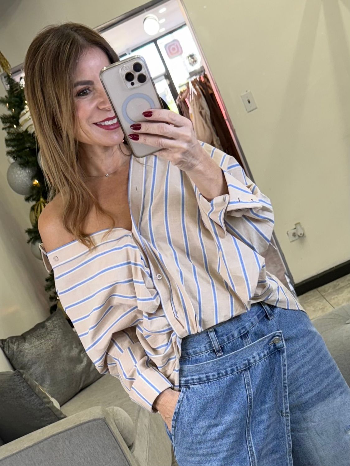 Taupe Or Blue Stripe Cross 