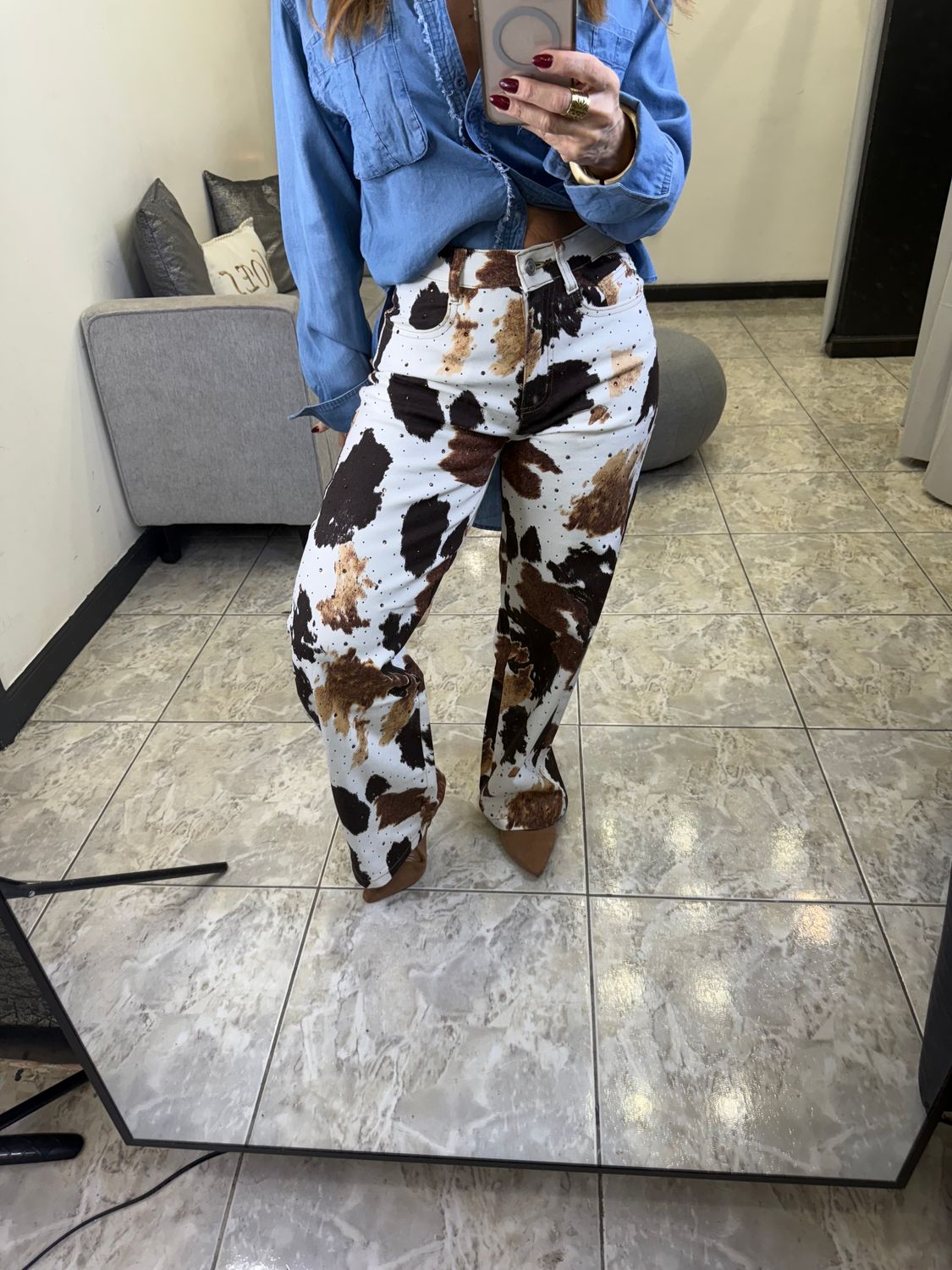 Cow Print Wide Leg Jeans