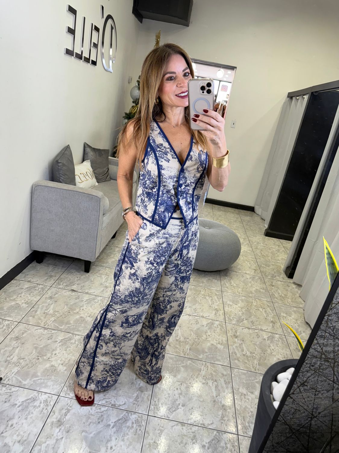 Taupe/ Navy Pant Set