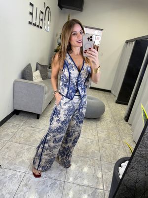 Taupe/ Navy Pant Set