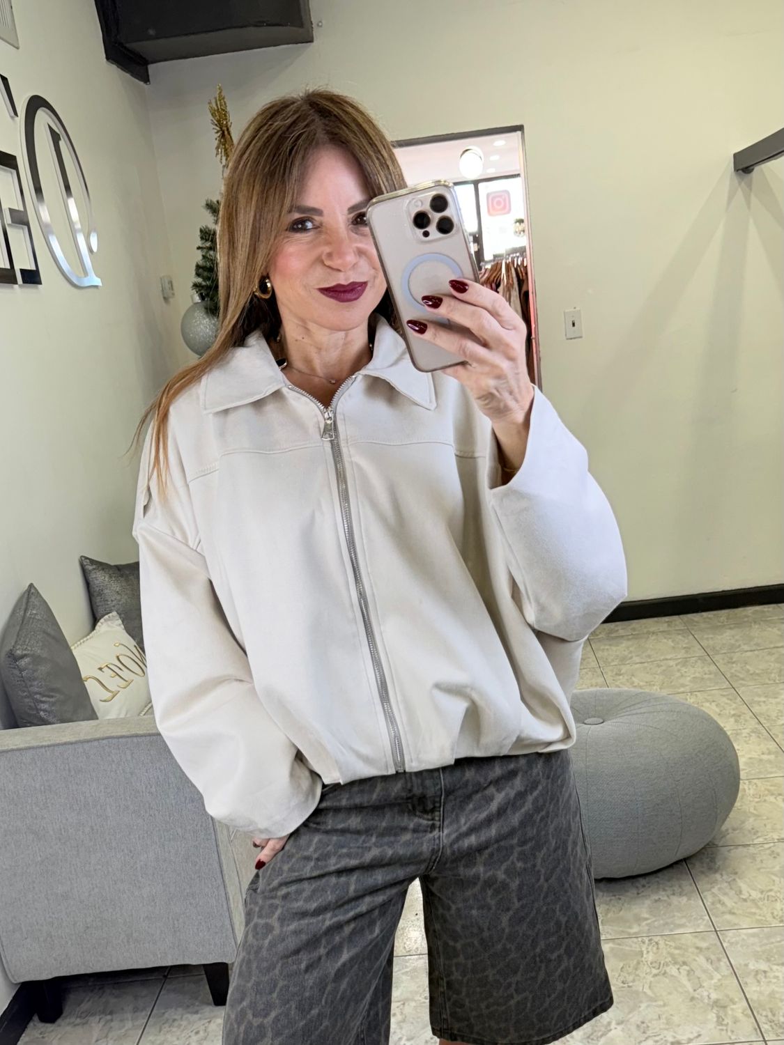 Almond Suede Bomper Jacket