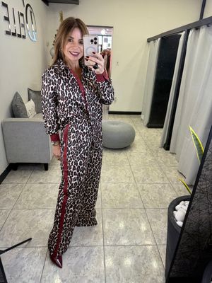 Green or Wine Leopard Pant Set