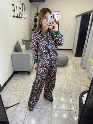 Green or Wine Leopard Pant Set