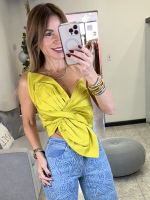  Chartreuse Or Ecrue One Shoulder Crop Top