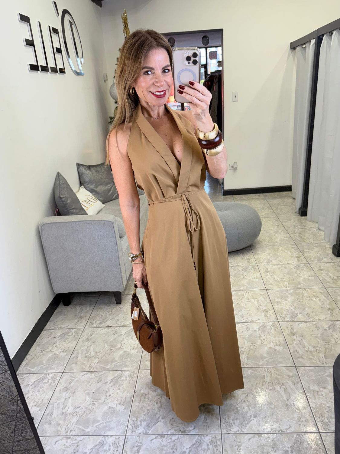 Taupe Or Black Halter Maxi Dress