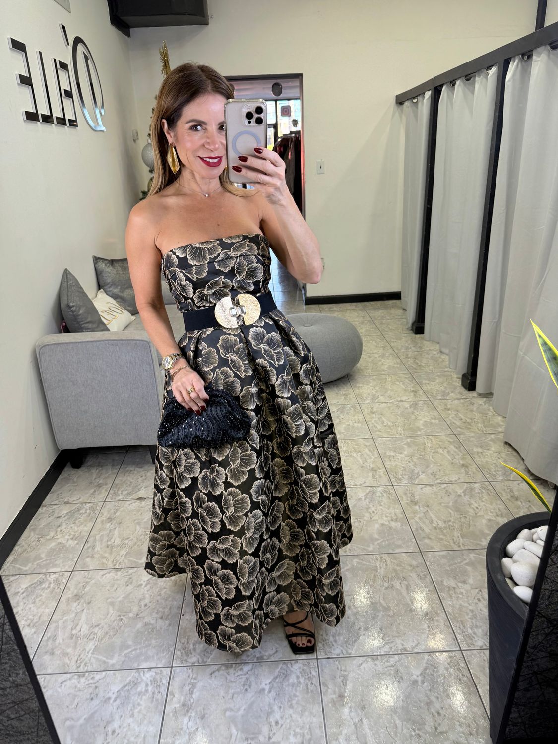 Black/Gold Sex And The City Carrie Vibes Midi Dress