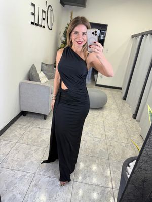 Black Asymmetric Cutout Detail Dress