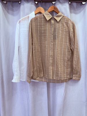Beige Or White Long Sleeve Top