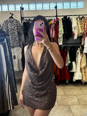 Brown Or Black Sequins Mini Dress