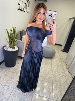 Navy Mesh Maxi Dress