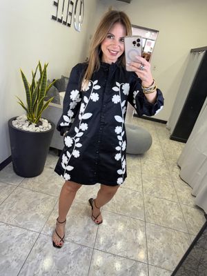 Black And Cream Floral Embroidered Dress