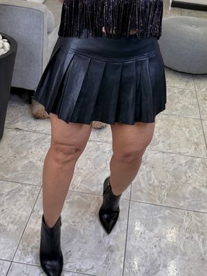 Black Leather Side Zipper Skort