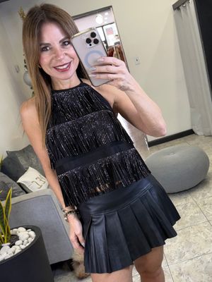 Black Or Coffee Fringe Halter Top