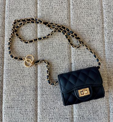 Ch black quilted mini belt bag