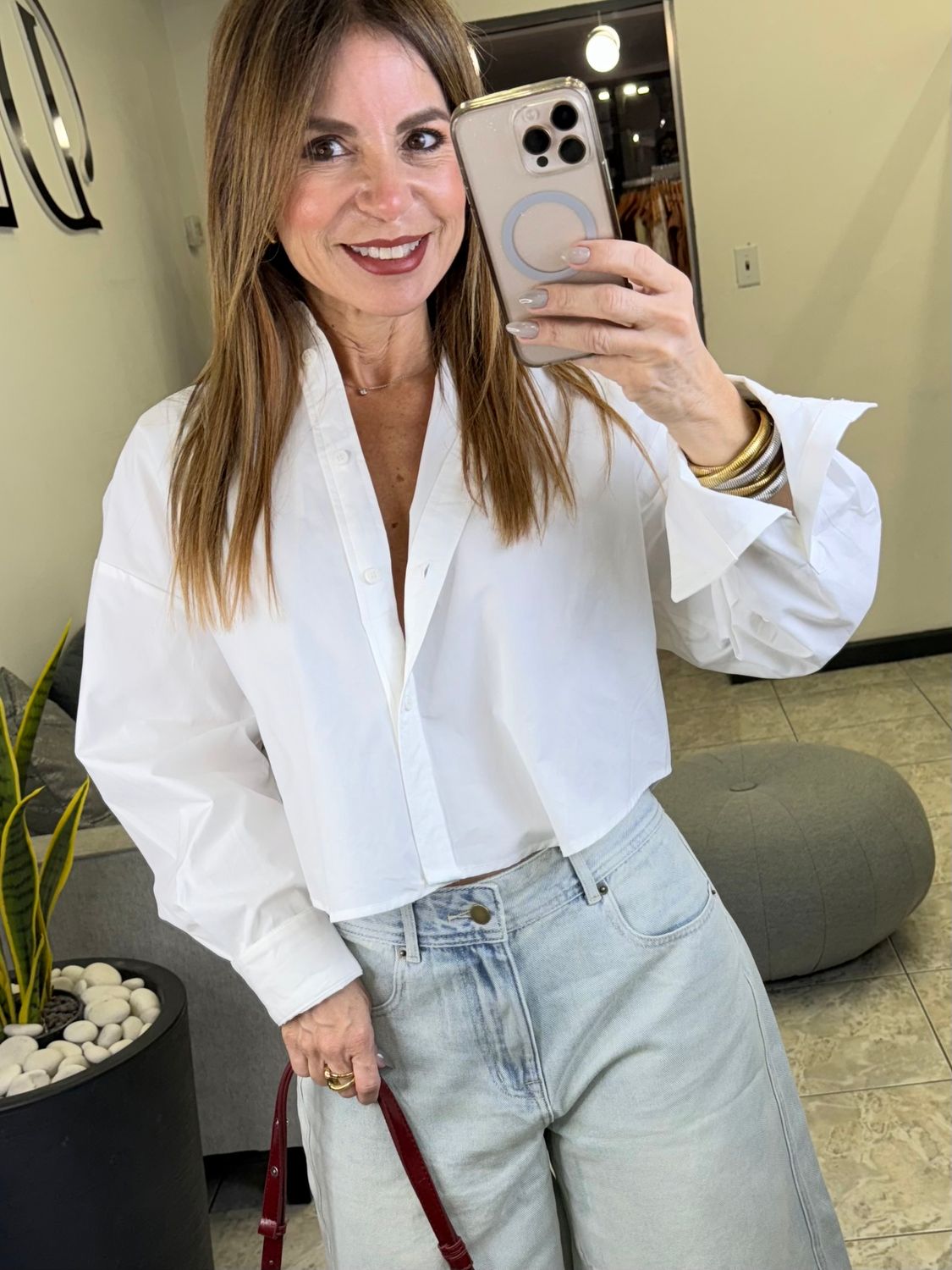 White Cropped Long Sleeves Top