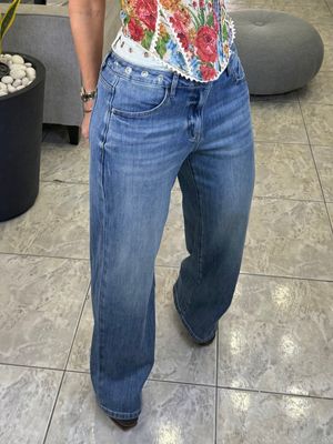 Denim Washed High Waist Straight Leg Jeans