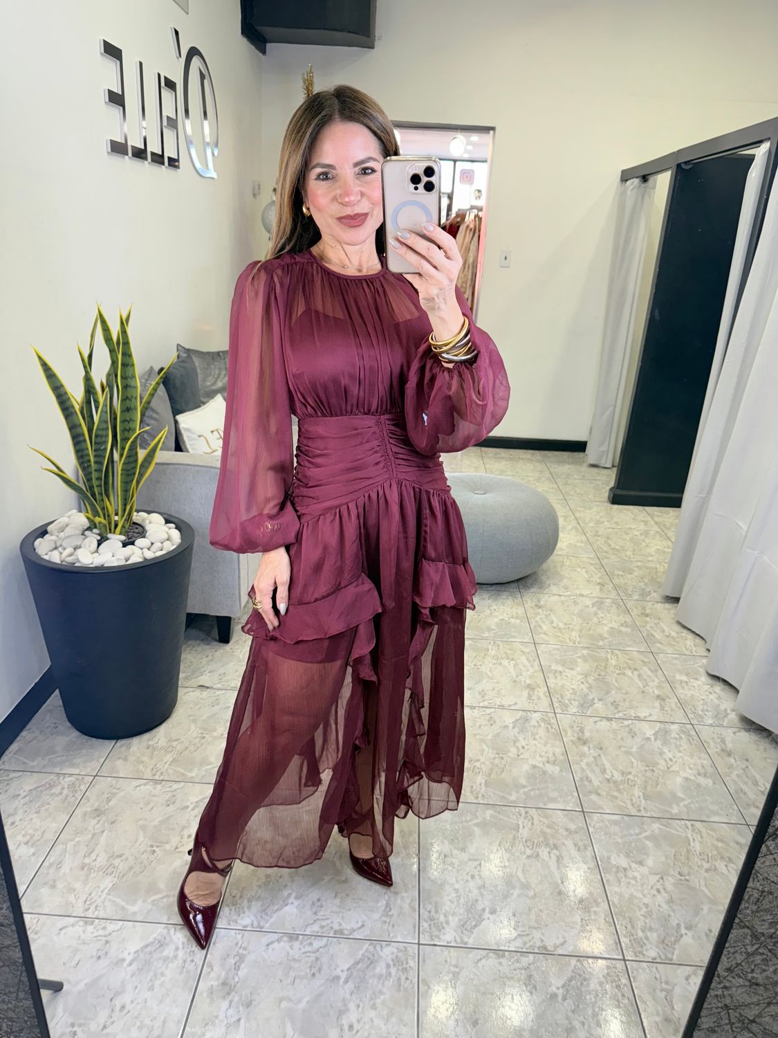 Burgundy Boho Flowy Dress