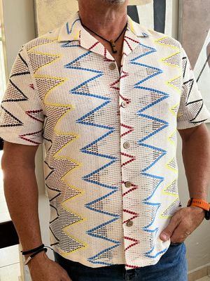 Men Crochet Zigzag Color Line