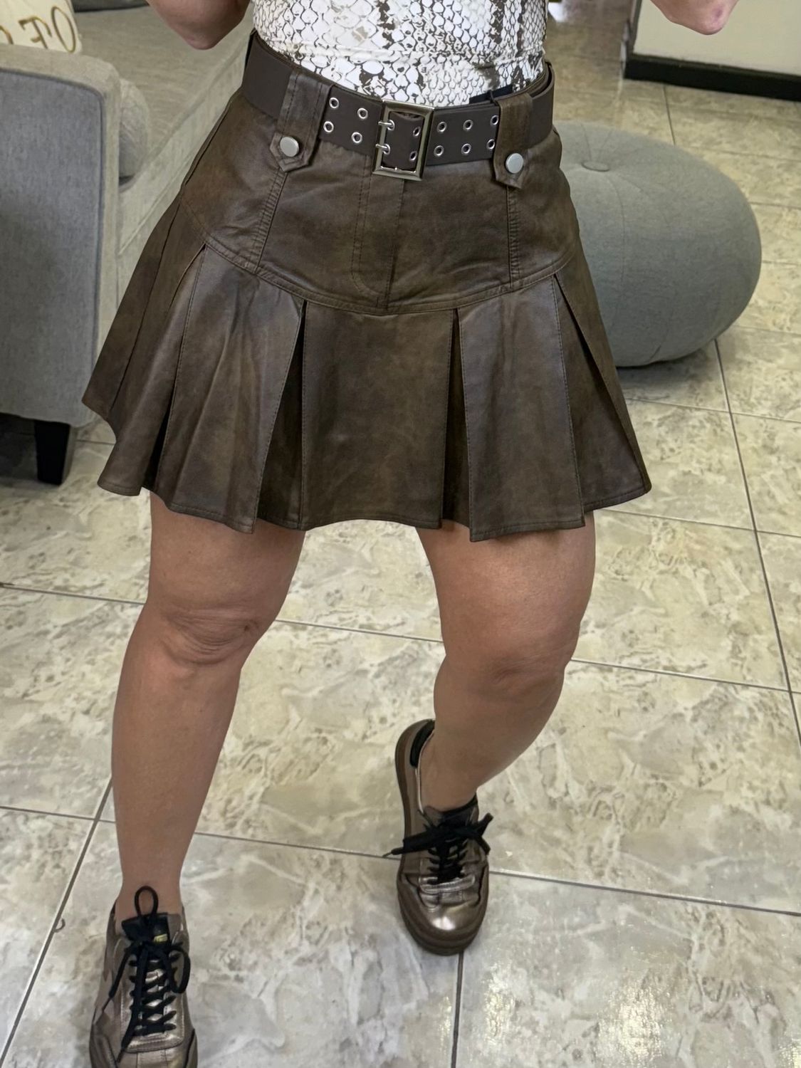 Brown Leather Mini Skort
