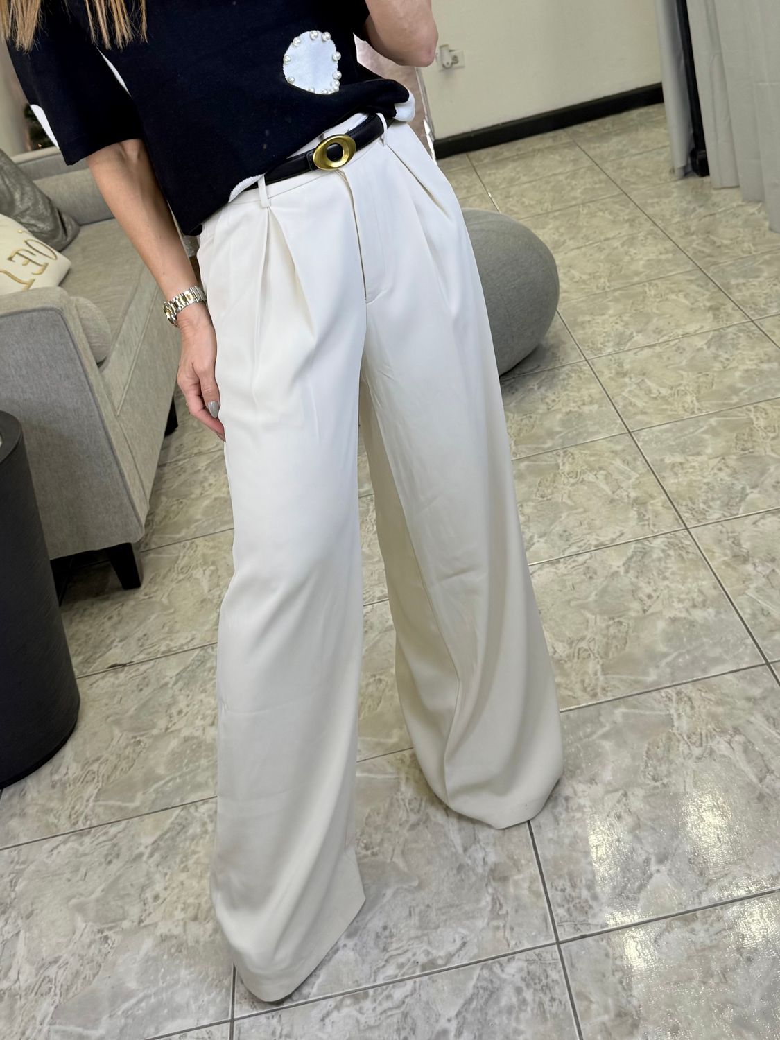 Beige Wide Leg Pants