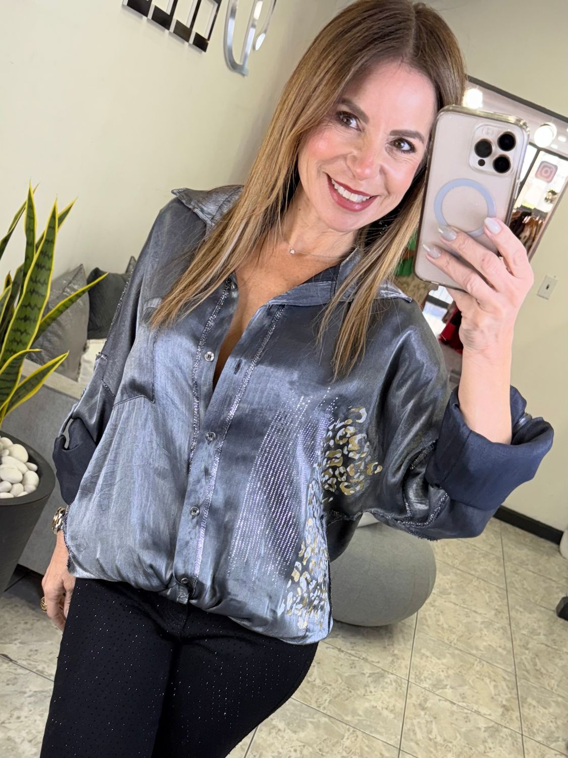 Black Satin Embellished Top