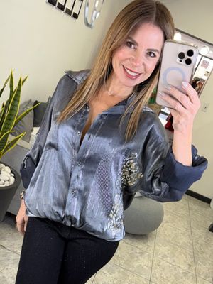 Black Satin Embellished Top