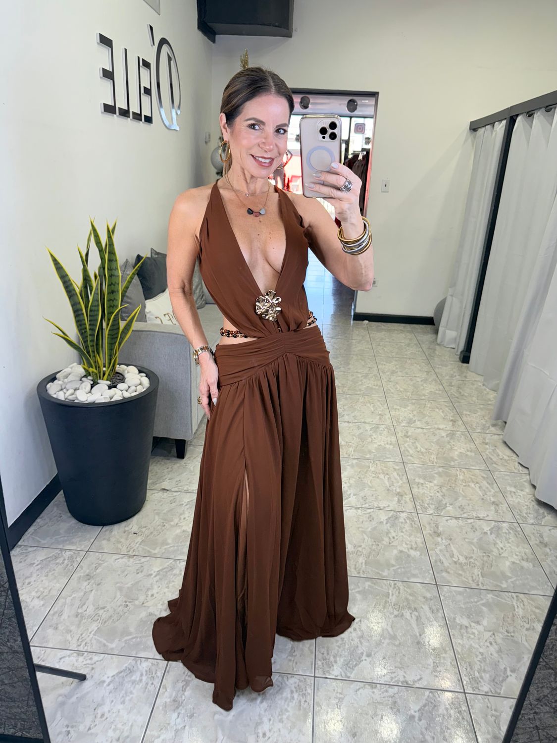 Mocha Chiffon Maxi Dress