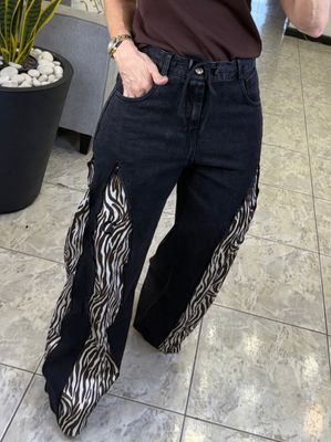 Black Denim Zebra Accent Pants