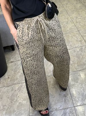 Sand Strip Trim Animal Print Pants