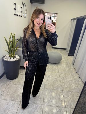 Black Sequins Pant Set
