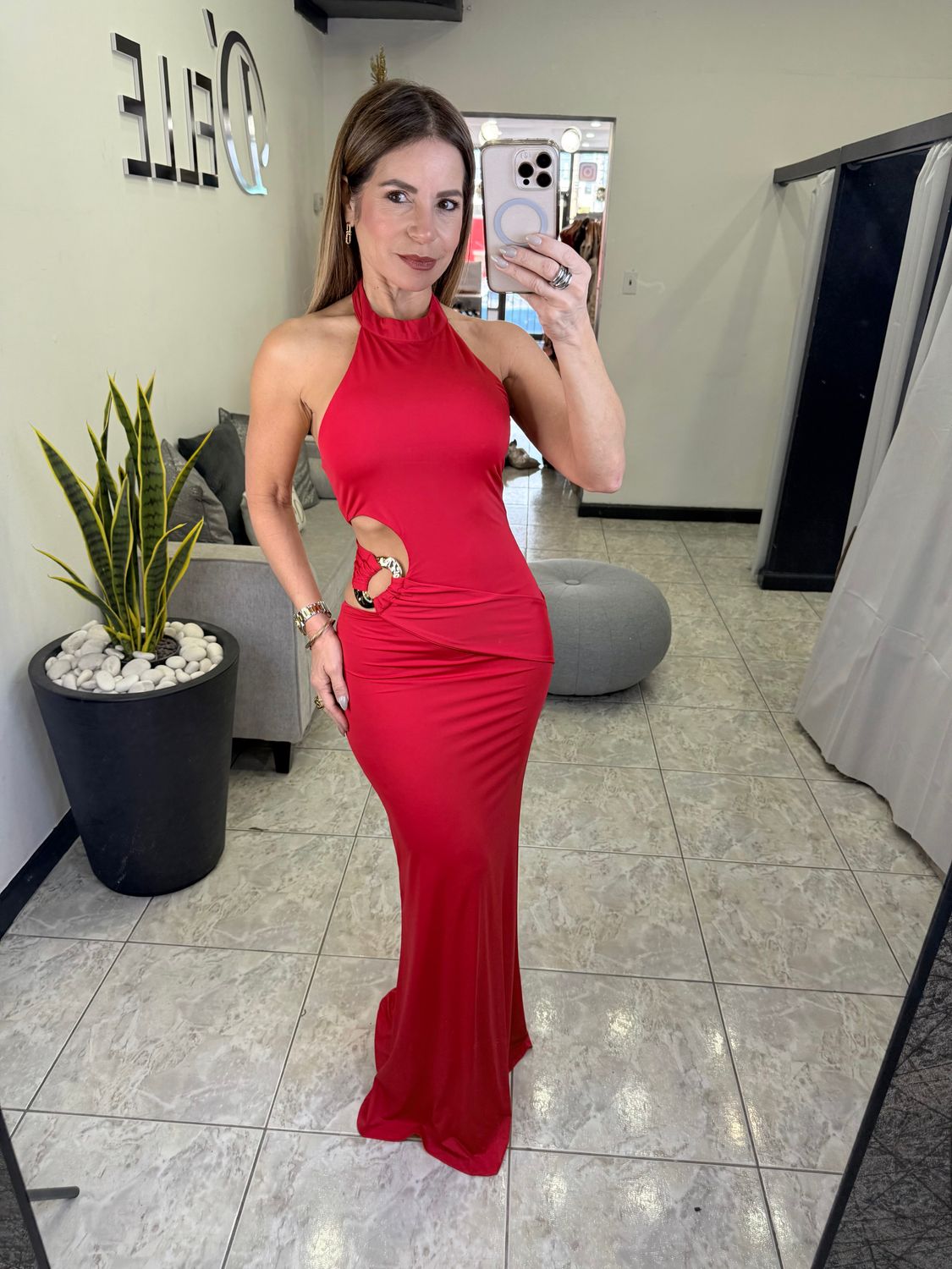 Red Knit Cut Out Jersey Maxi Dress