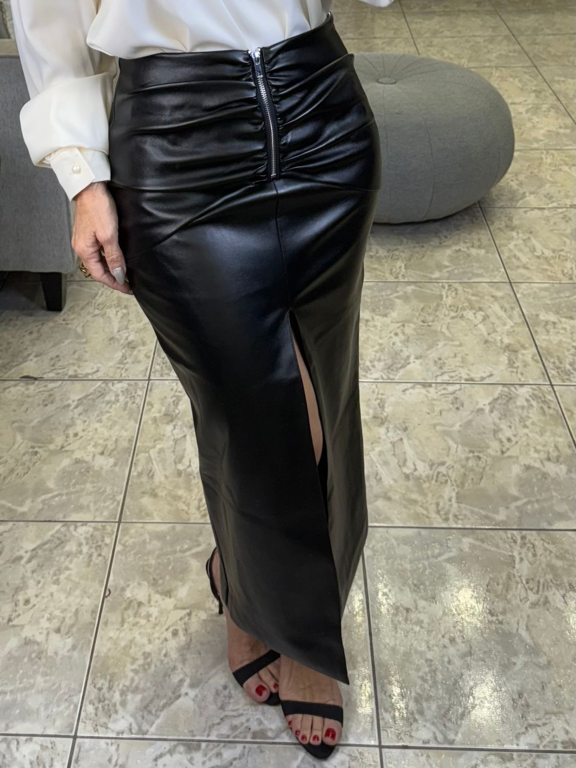 Black Leather Long Skirt