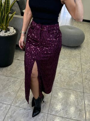 Burgundy Midnight Sequins Pencil Skirt