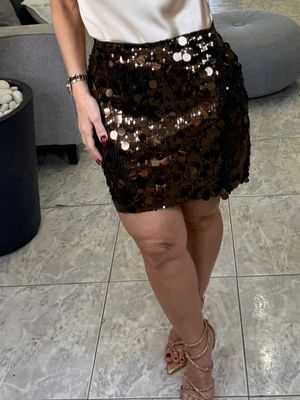 Brown Sequins Elastic Mini Skirt