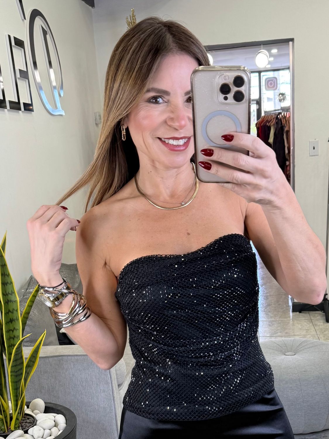 Nude Or Black Glitter Top