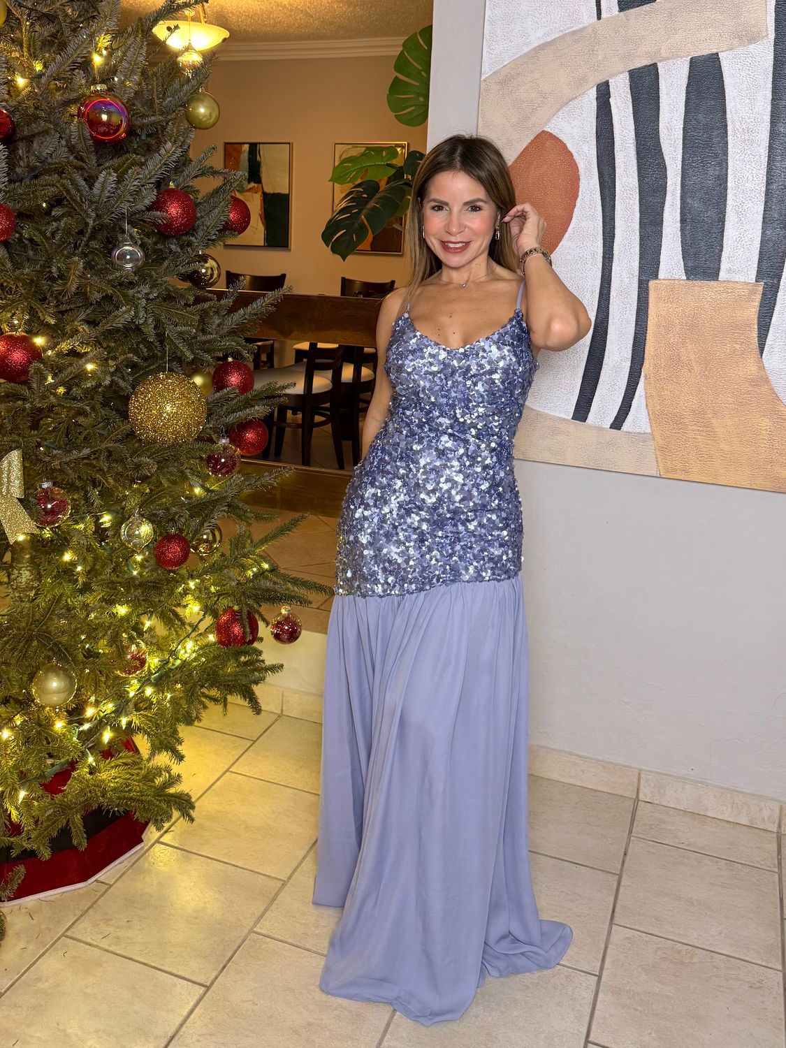 Steel Blue Glitter Long Dress