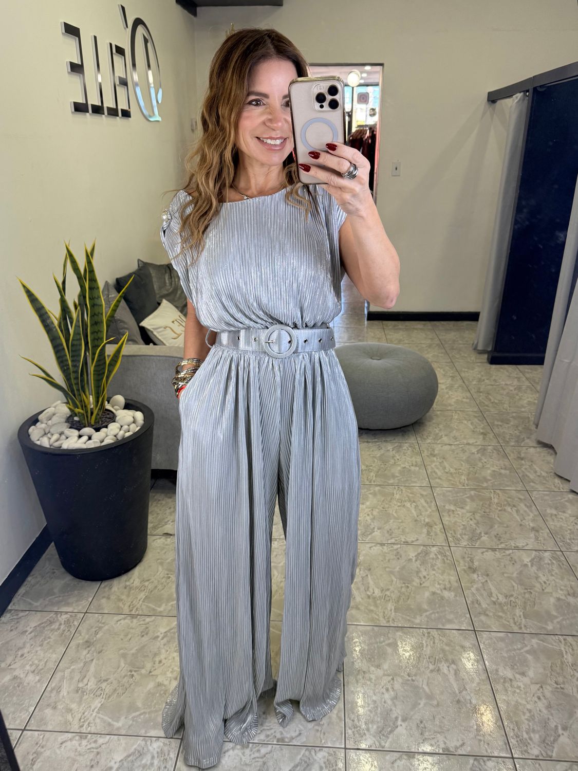 Silver Metallic Backless Jumpsuit