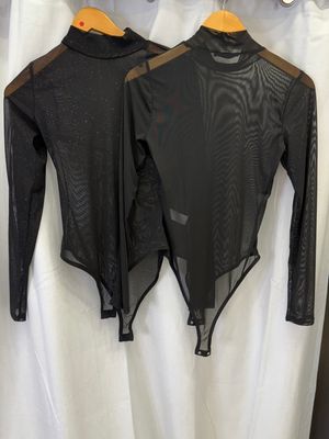Black  Matte Or Sparkling Mesh Long Sleeve Bodysuit