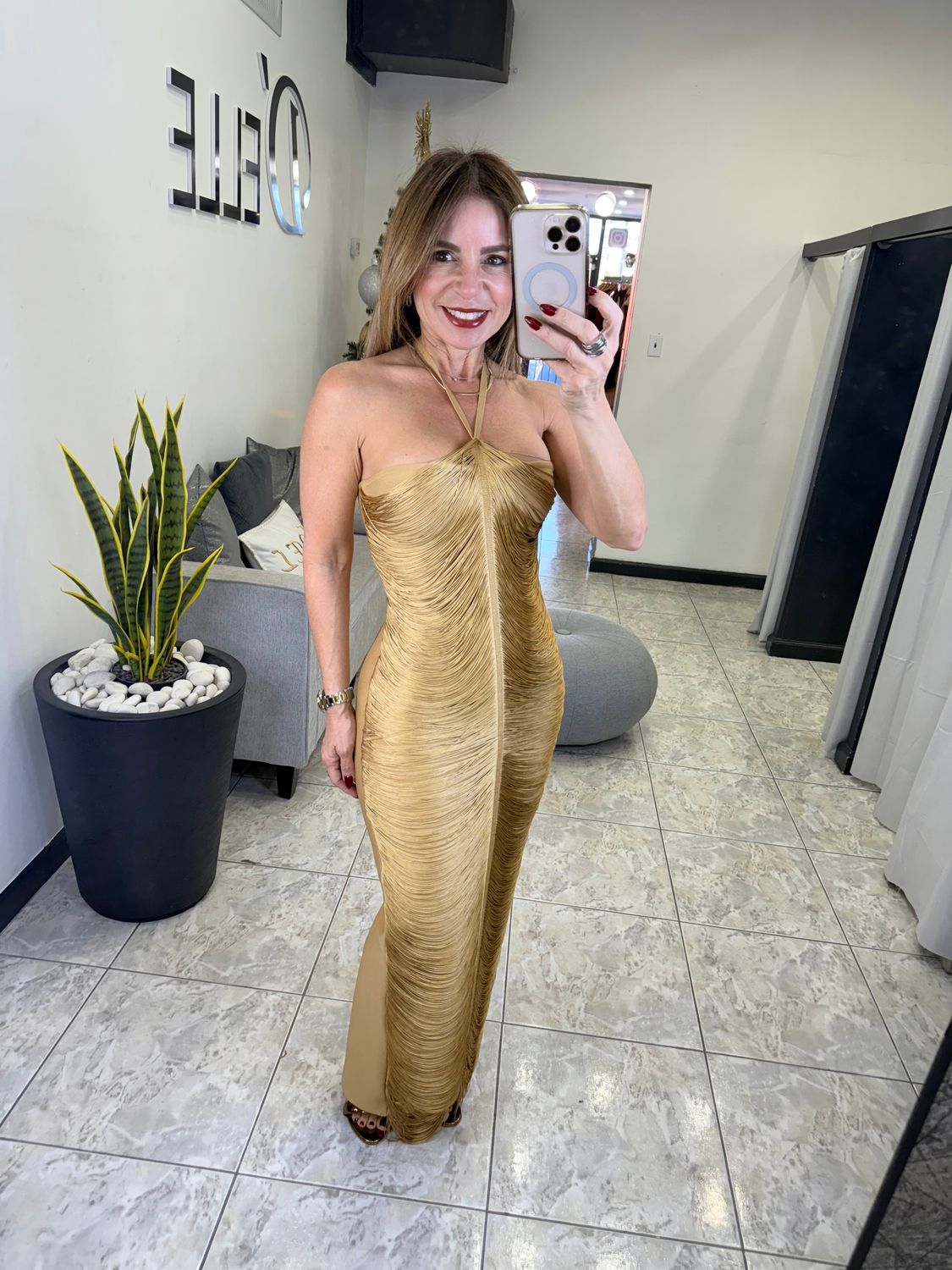 Gold Halter Neck Bandage Maxi Dress