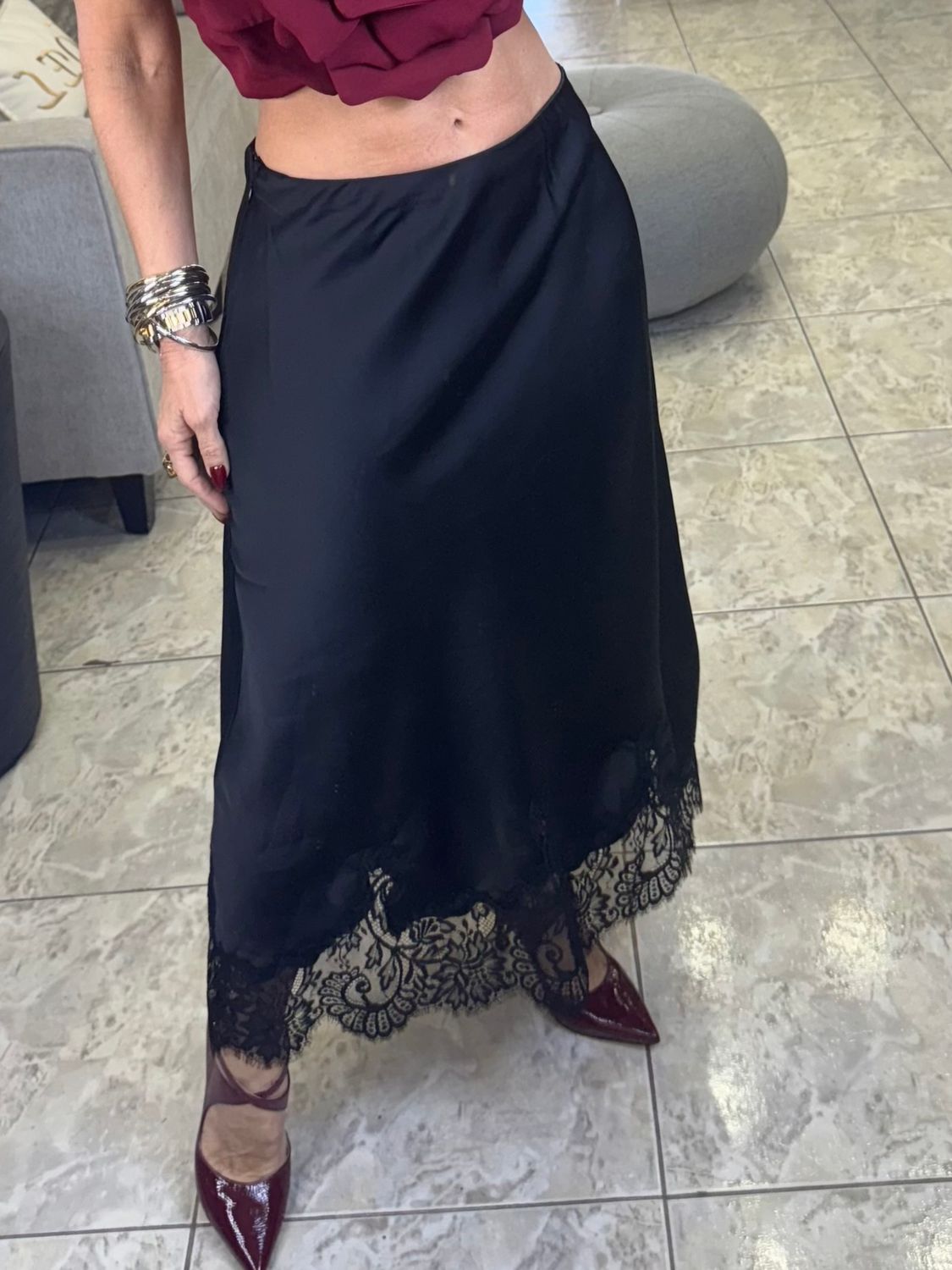 Black Bottom Lace Detail Skirt