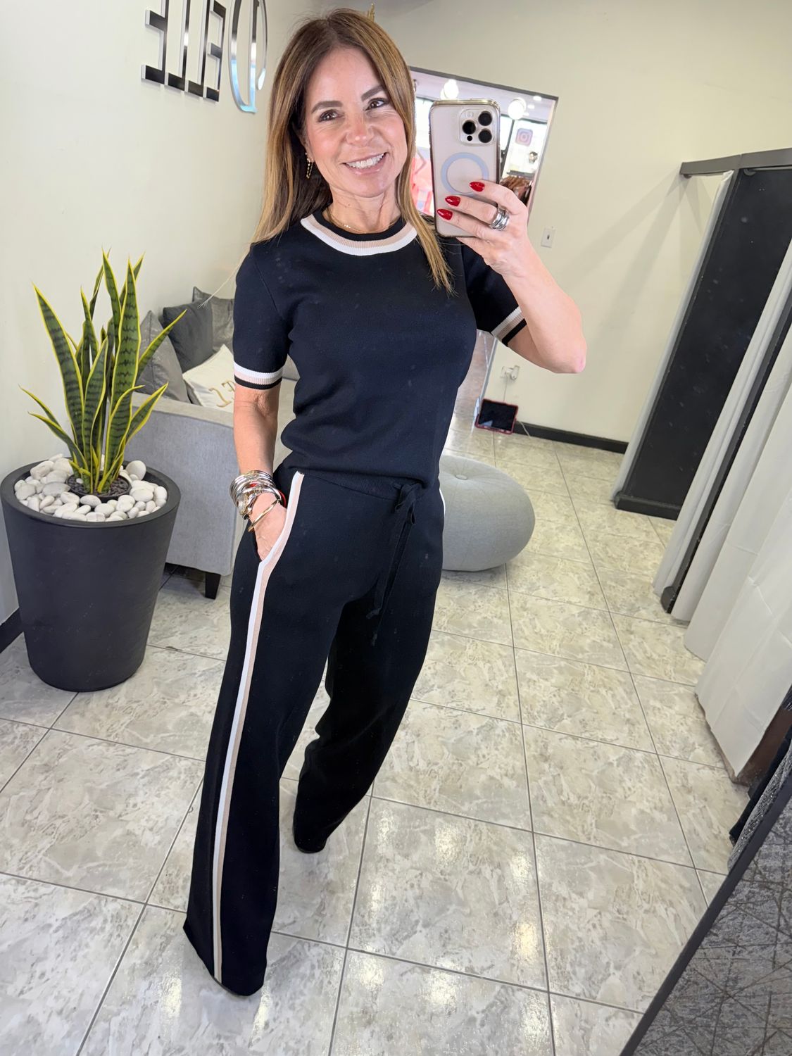 Black Knit Short Sleeves And Pants Set