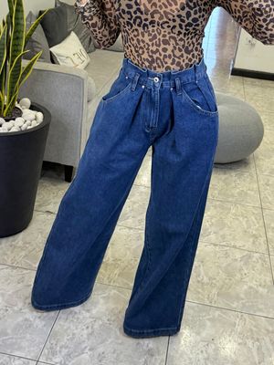 Indigo Denim Mid Rise Wide Leg Jeans