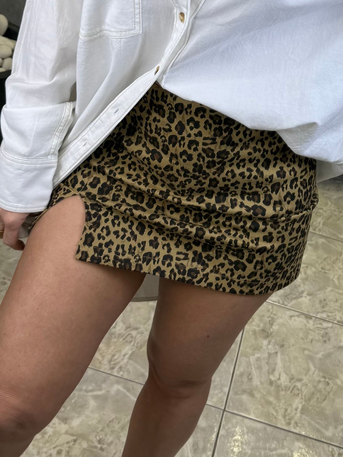 Leopard Print One Side Slit Mini Skort
