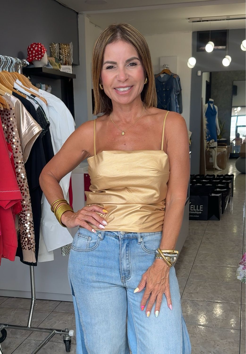 Gold Pu Cami Top