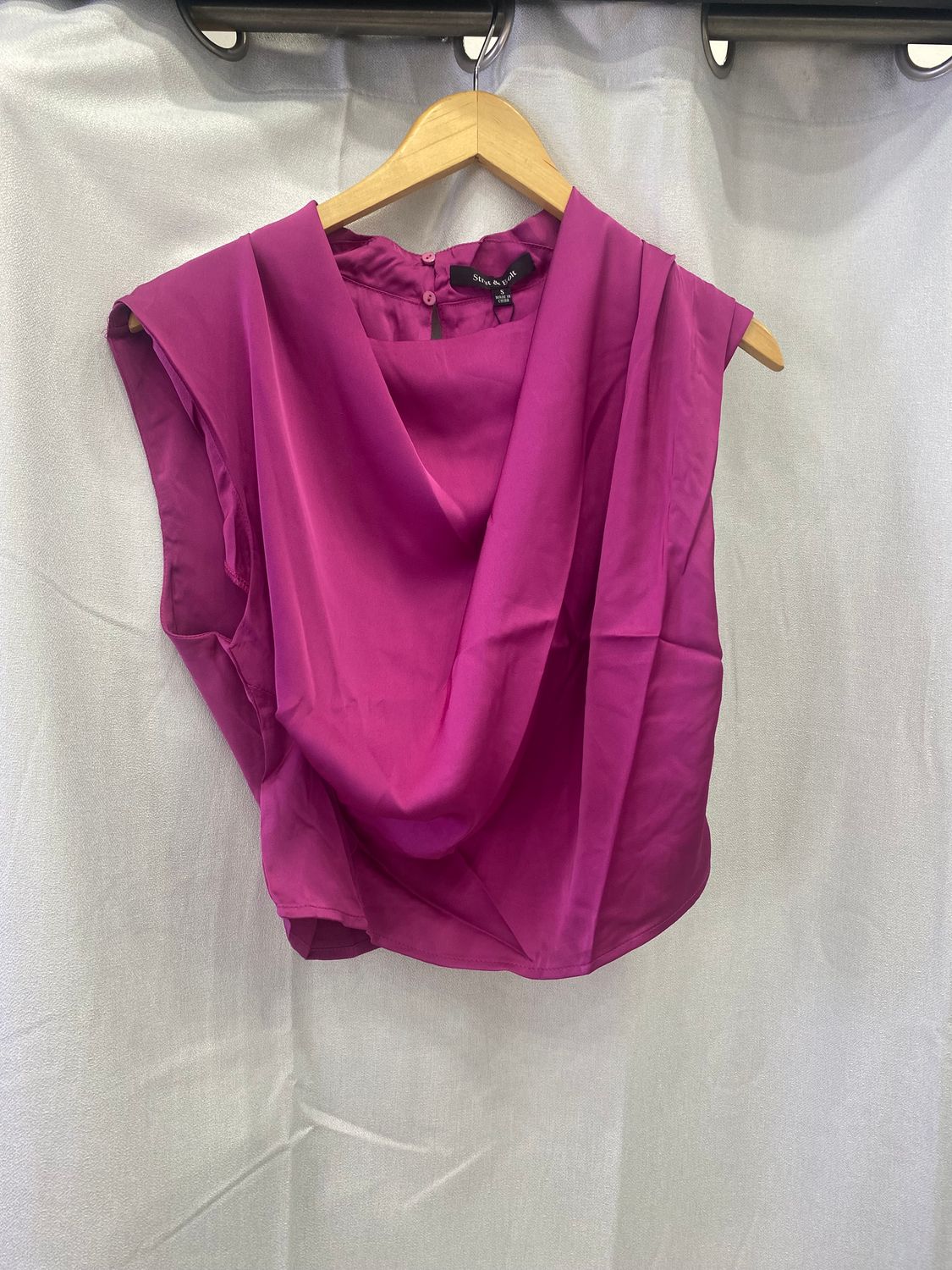 Magenta High Cowl Satin Top